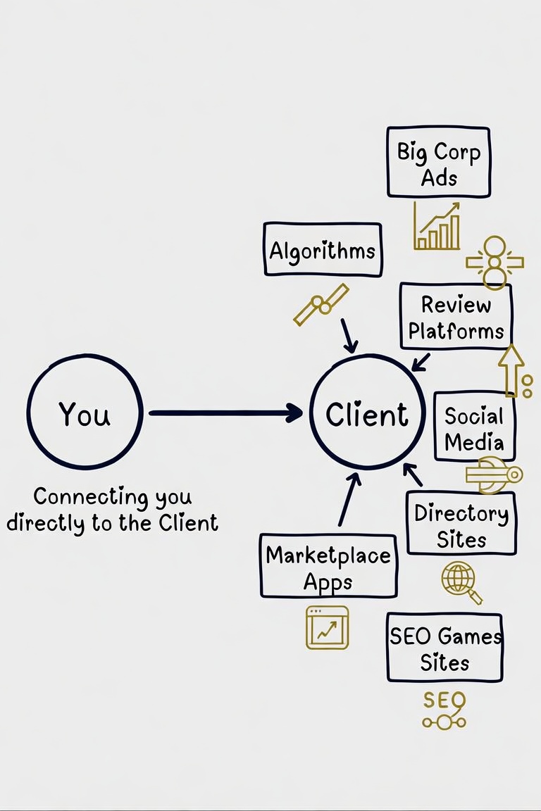 Diagram showing MAP Ventures connecting you directly to your client, bypassing algorithms, ads, and third-party platforms